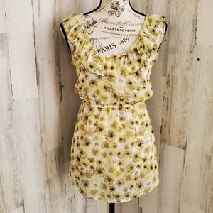 FRESH BREWED SHEER FLORAL RUFFLED TOP
